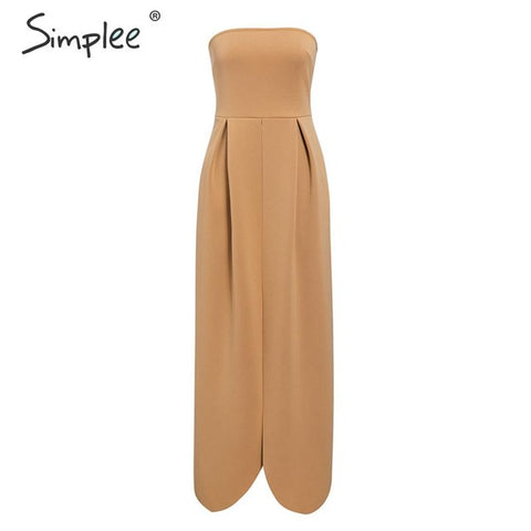 S1 Simplee Elegant women evening party dress High waist strapless patchwork maxi dress Sexy ladies autumn solid chic bodycon dress