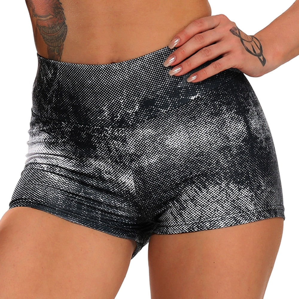 Gray printed High Waist Seamless Yoga Shorts