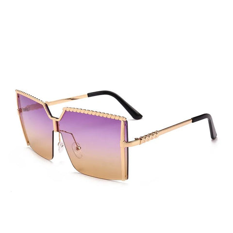 Purple yellow Square Semi-Rimless Women Sunglasses