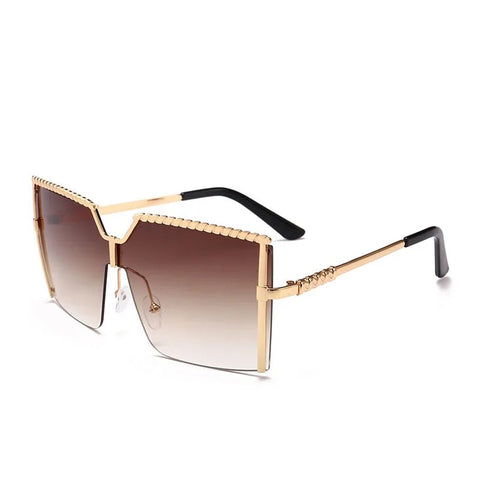Brown Square Semi-Rimless Women Sunglasses