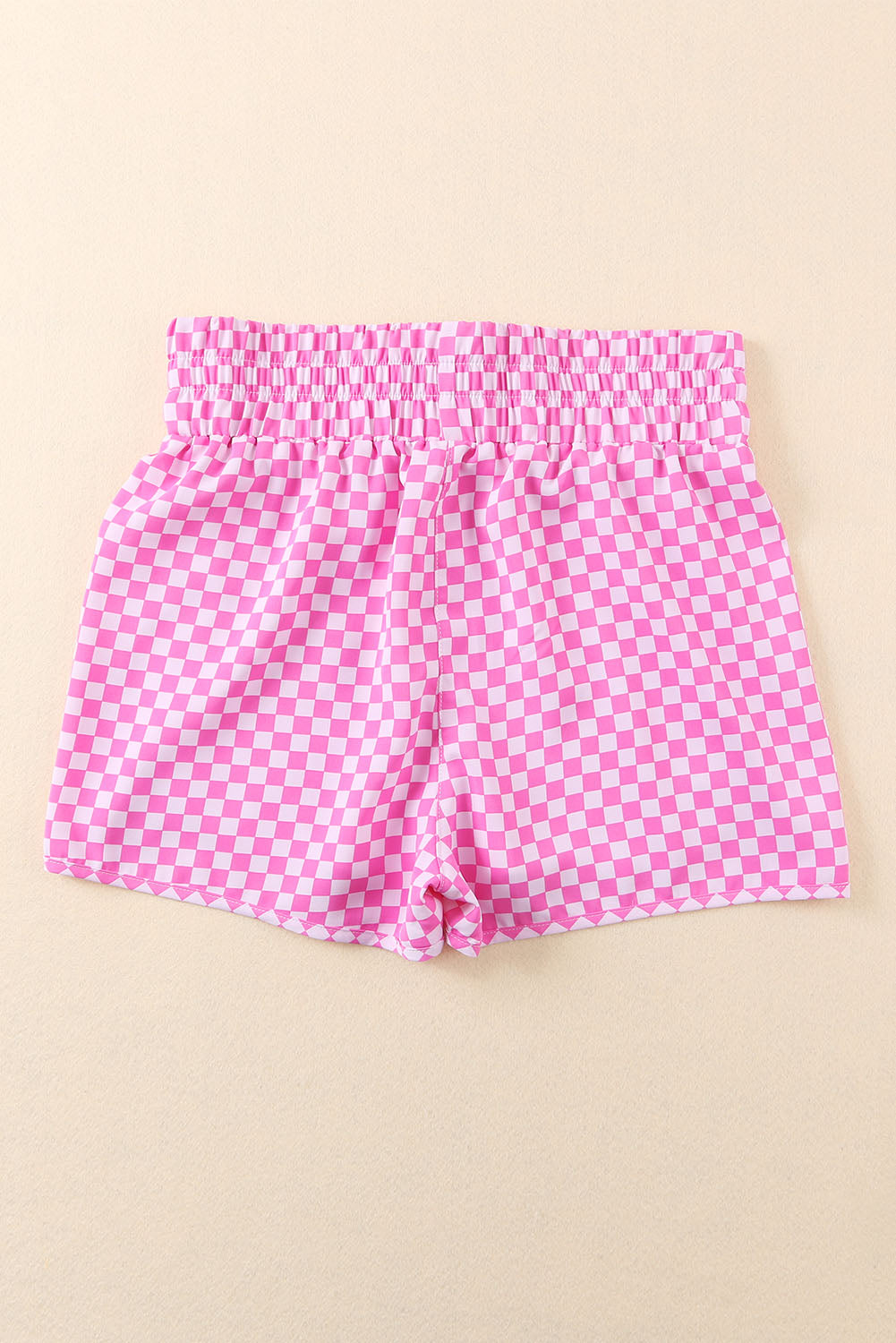 Checkerd Blush Feline Print Elastic Waist Shorts