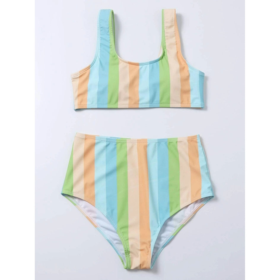 Simply Striped High Waist Swimsuit
