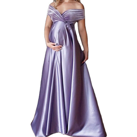  Beauty Satin Purple Maternity Dress