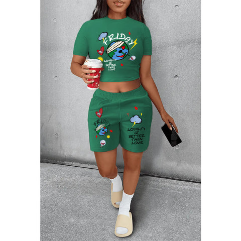 Green Crop top and Summer short Casual Sets