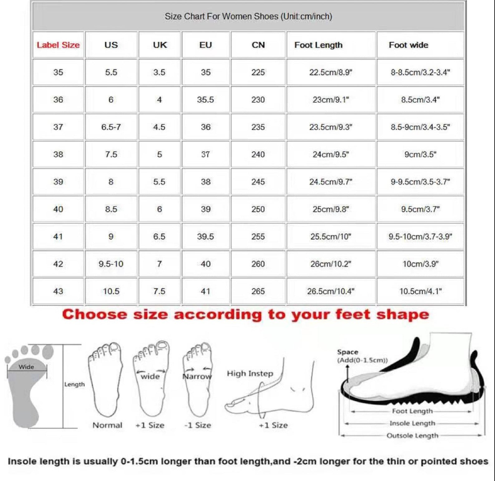 Beach sandals size chart