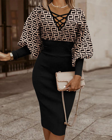 Black with geometric pattern Sassy Style Petite Dress