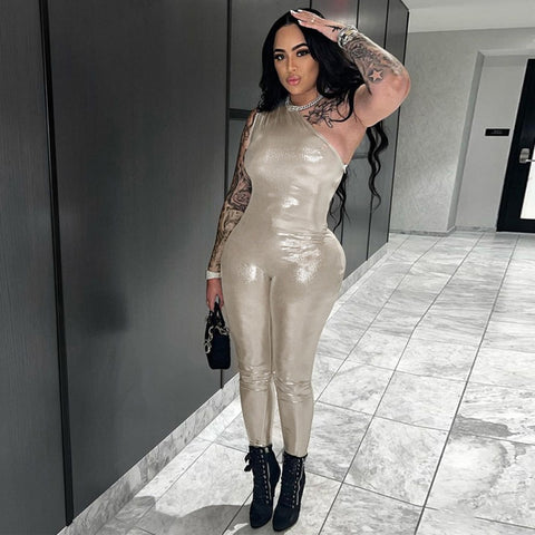 Cream Sophie Shimmering Bodycon Jumpsuit
