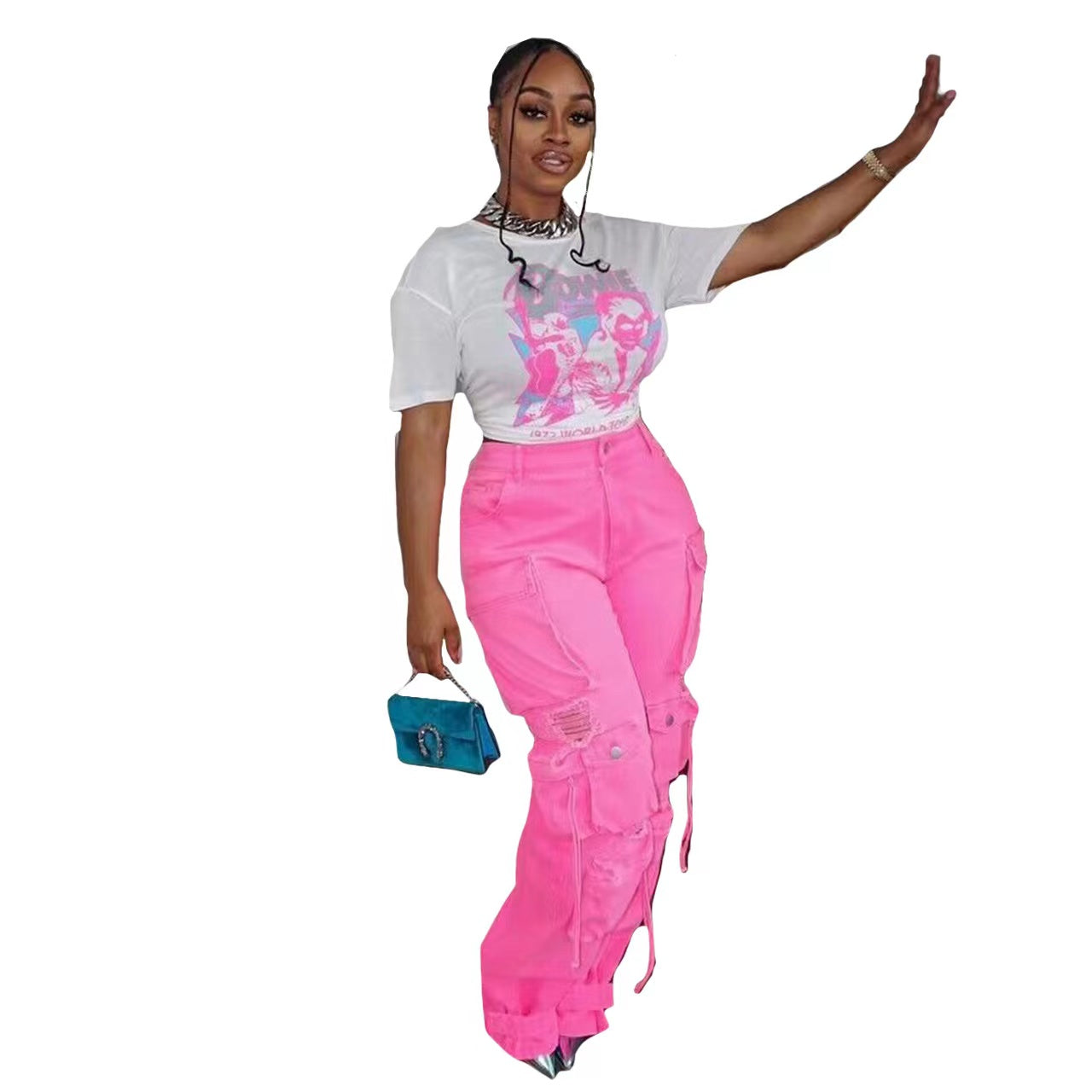 90's Baggy Cargo Jeans pink for women