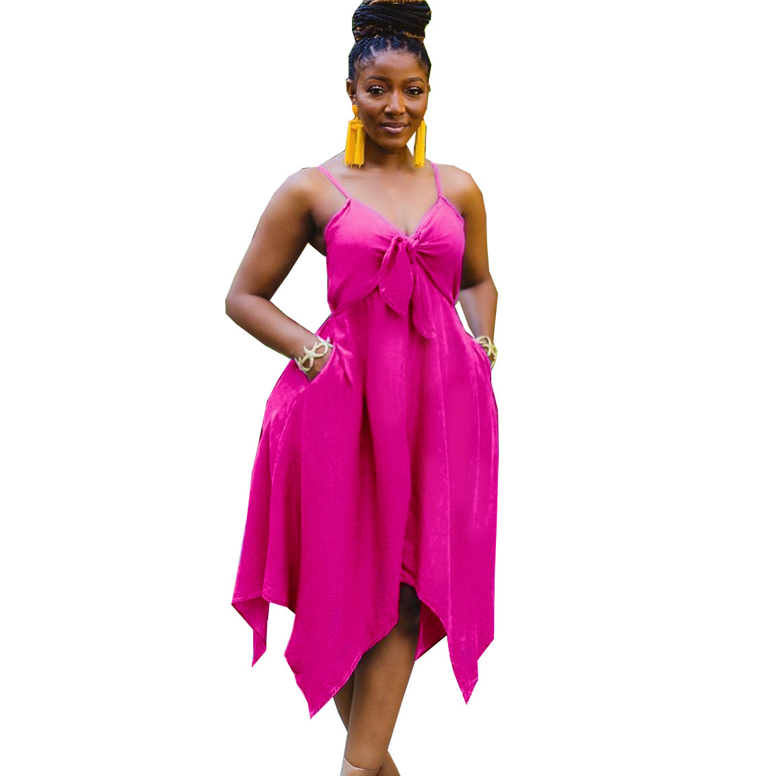 Rose Pink Asymmetric Hemline Plus Size Dresses