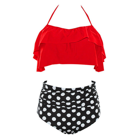 Red Tops & High Waisted Bikini Swimsuits