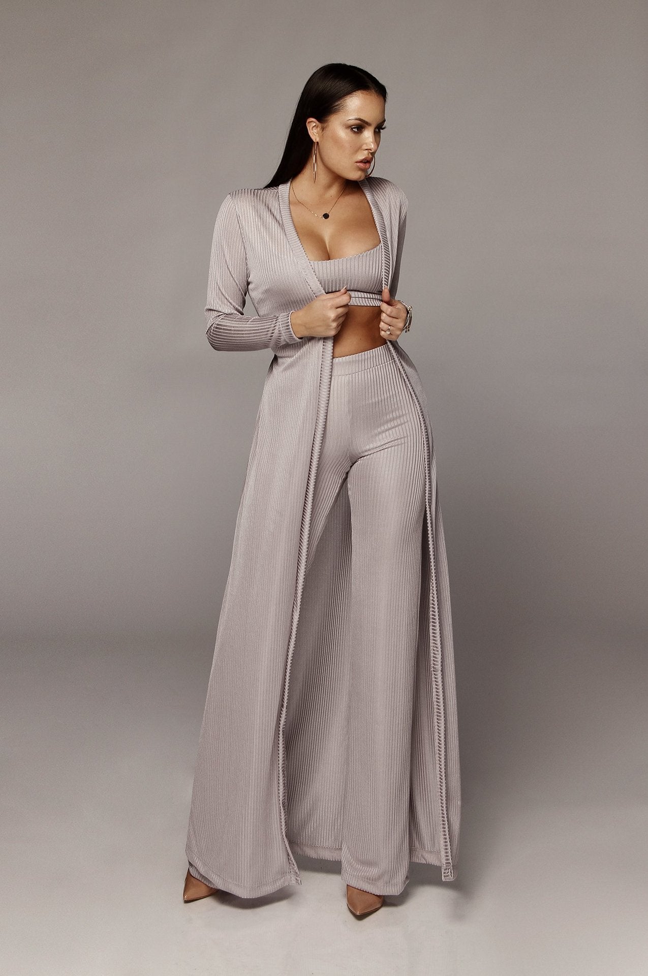 Gray Long Cloak Strapless Bodysuit Set