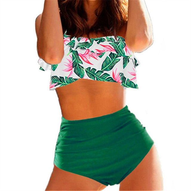 Green Tops & High Waisted Bikini Swimsuits