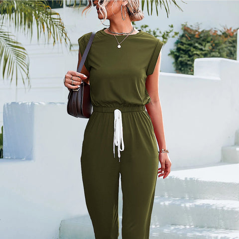 Army Green Bella Elastic Waist Casual Jumpsuit