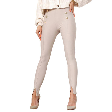 Beige Samantha Slit Button Casual Pants