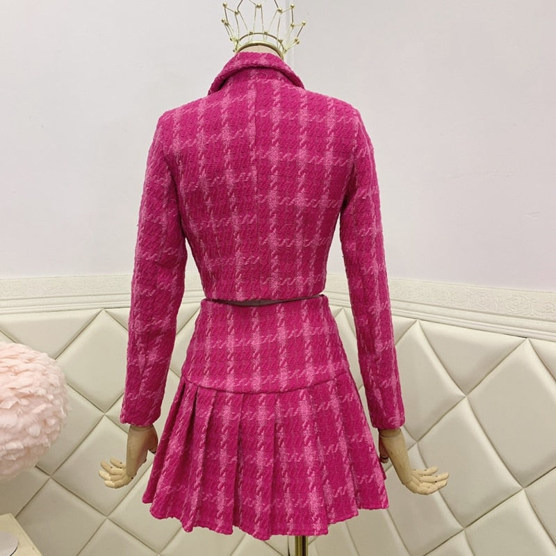 Rose Pink Vintage Tweed Crop Top Jacket and Mini Skirt