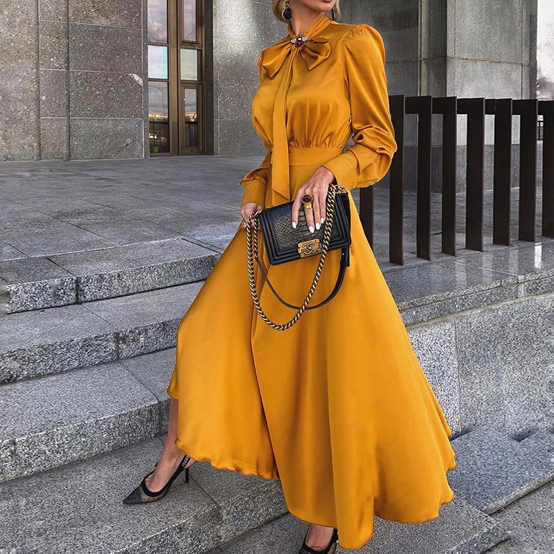 Yellow Ribbon-Adorned Elegant Dress