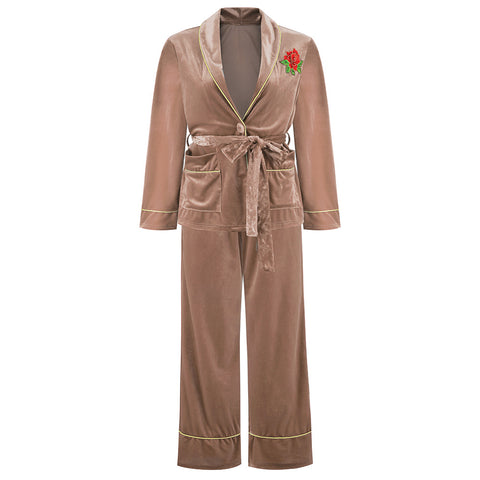 Velvet Rose Embroidered Home Suit Blouse and Pants