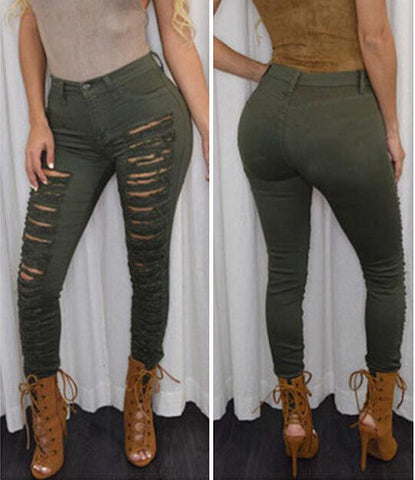 Army Green Rebel's Delight Ripped Denim Jeans