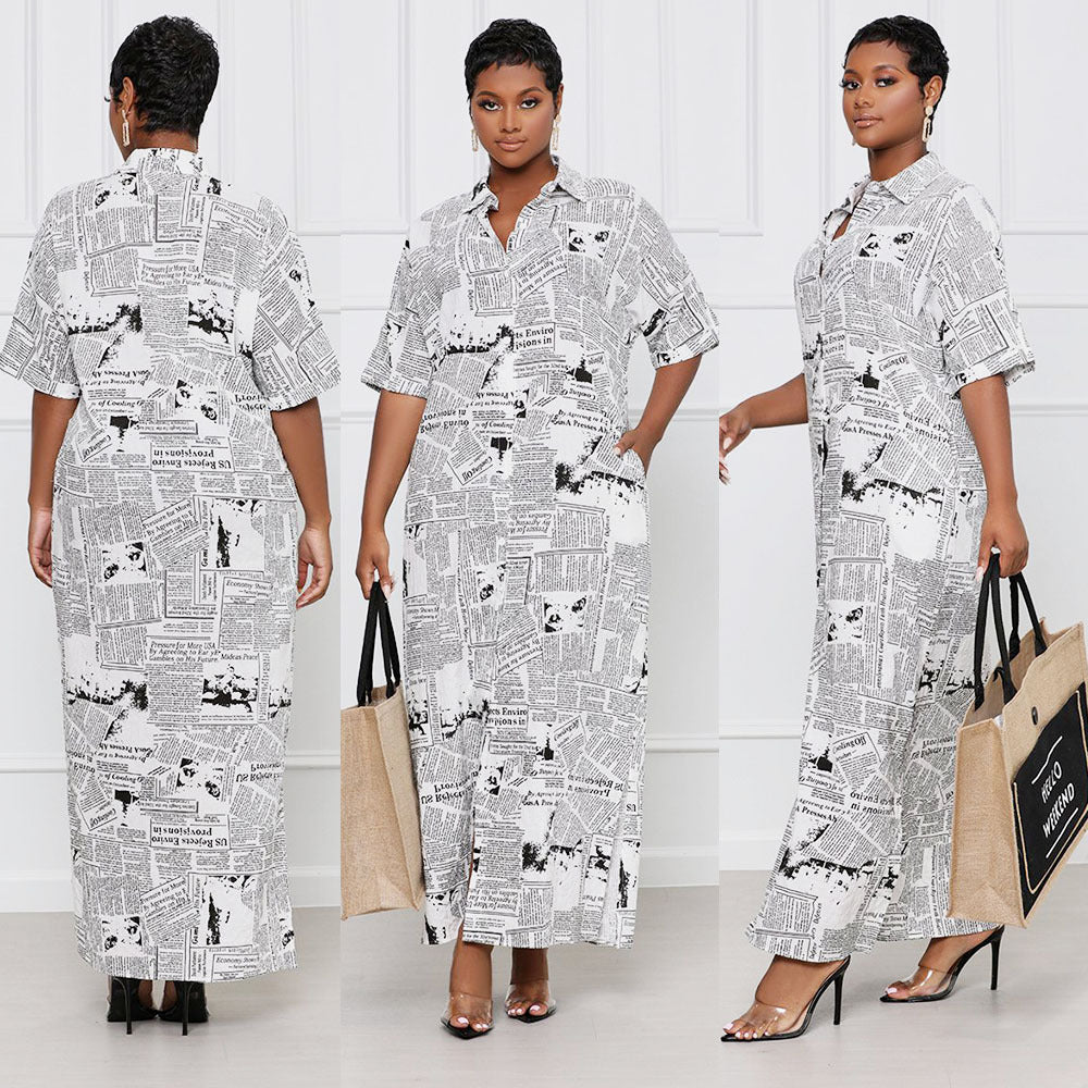 Phoebe Printed Newspaper Shirt Dress