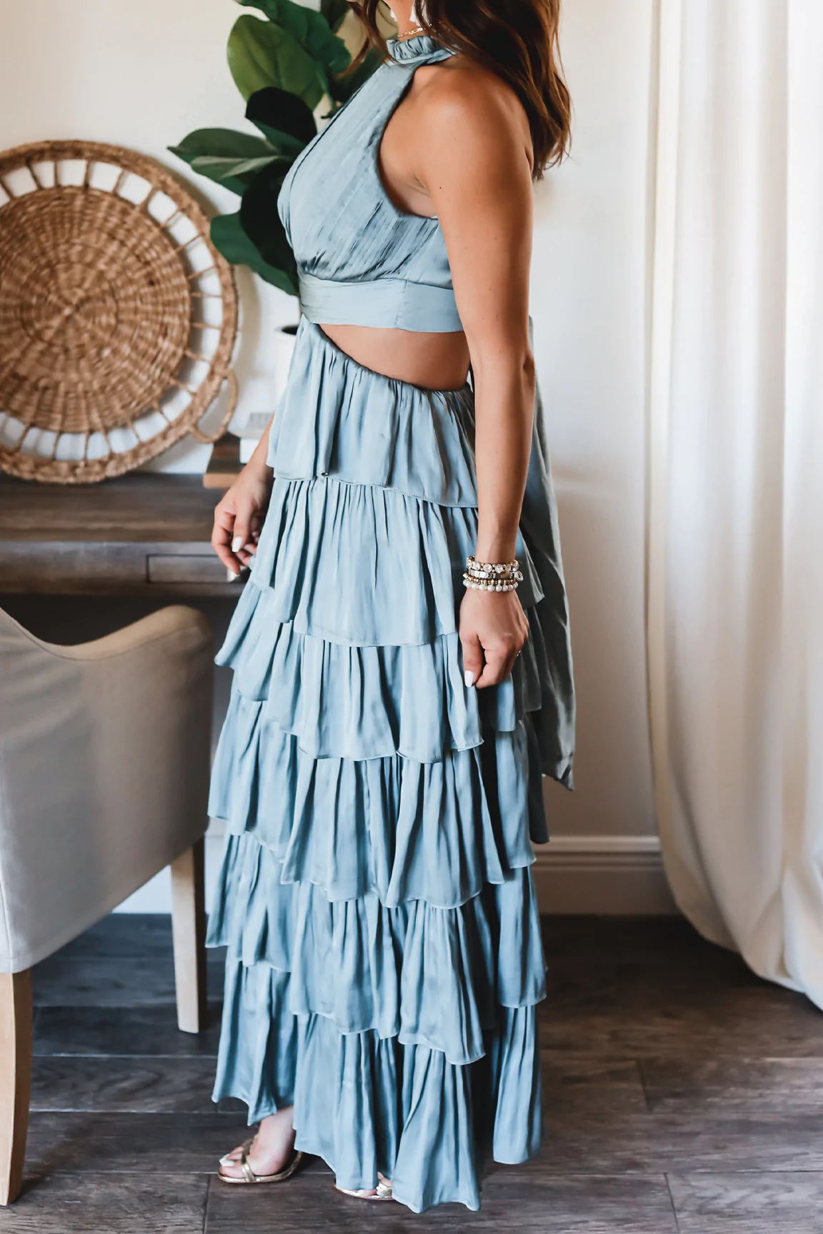 Blue Tiered Patchwork Stunner Dress