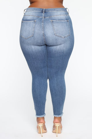 Plus Size Stretch Ripped Women Jeans Blue 