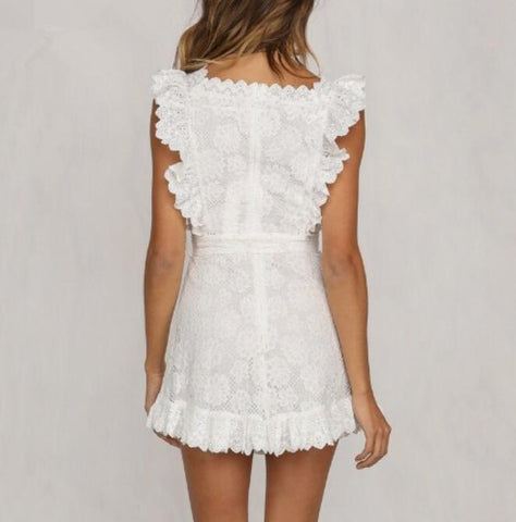White Embroidery Lace Ruffle Summer Dress 