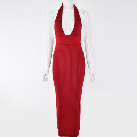 Pandora Halter Backless Sexy Knitted Pencil White Dress