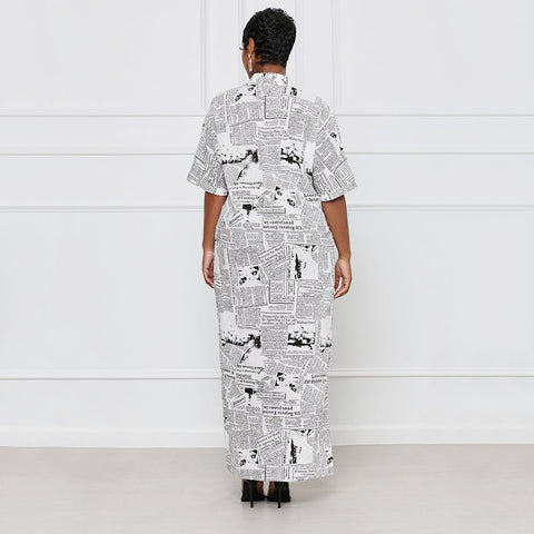 Phoebe Printed Newspaper Shirt Dress