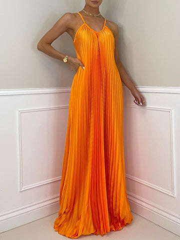 Orange Elegant Sexy Pleated Beach Dresses
