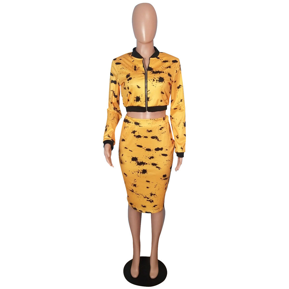 Black/Yellow Tops & Midi Skirts Set