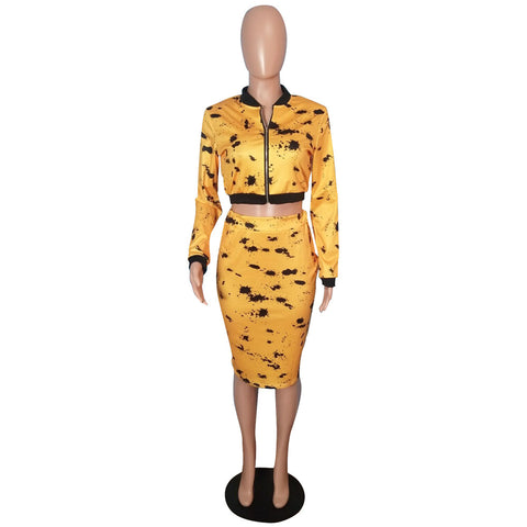 Black/Yellow Tops & Midi Skirts Set