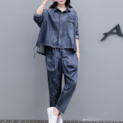 Loose Denim Pants Two-piece Set