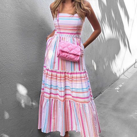 Pink Stella Striped Summer Dress