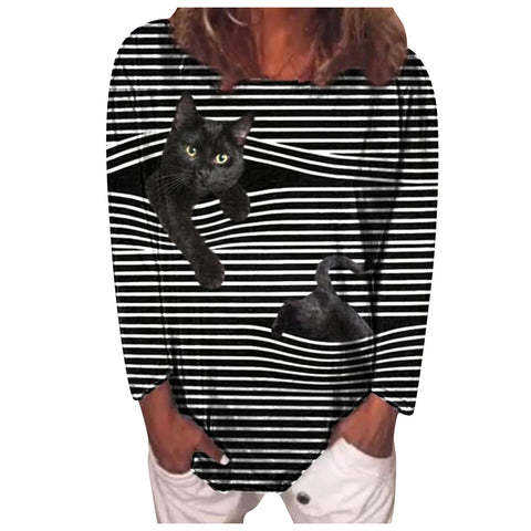 Cats in Blinds Print Women's Shirt Black
