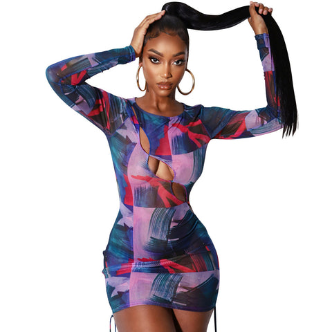 Painted Blue Thara Tie Dye Mesh Mini Dress
