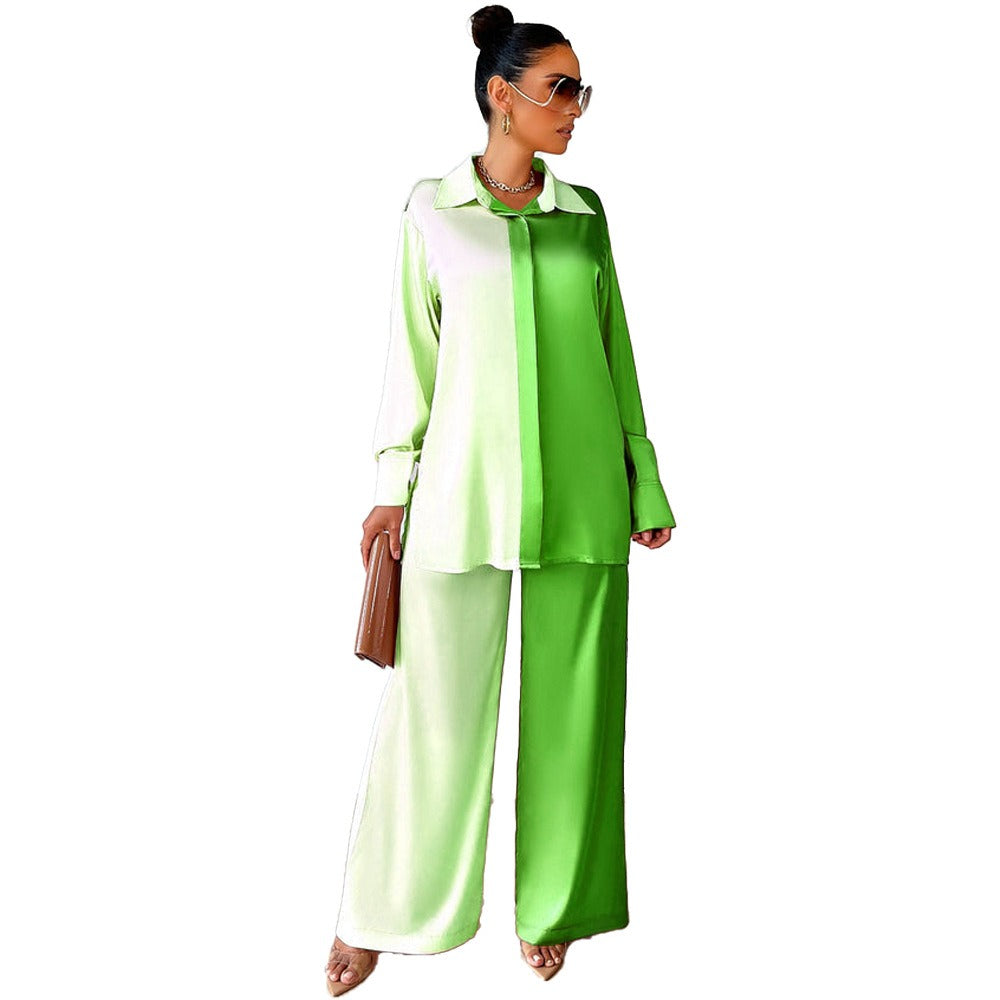 Green Luna Casual Silk Shirt and Trousers Outfit