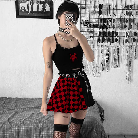 Red-black Gothic Plaid A-Line Mini Skirts