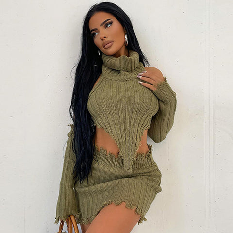 High Neck Knitting Backless Sweater Green