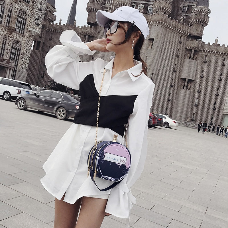 Blue Perfume Bottle Design Leather Women's Bag