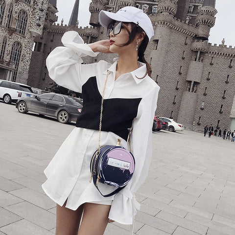 Blue Perfume Bottle Design Leather Women's Bag