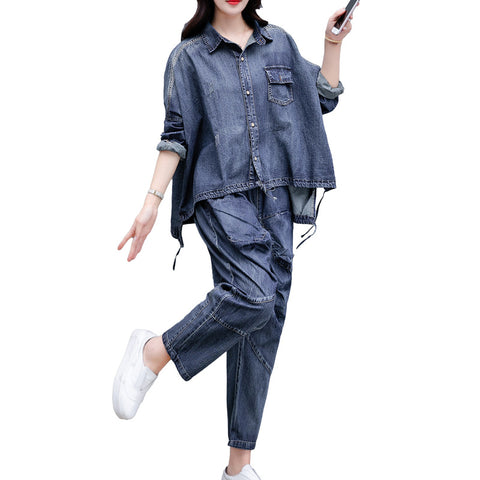 Loose Denim Pants Two-piece Set