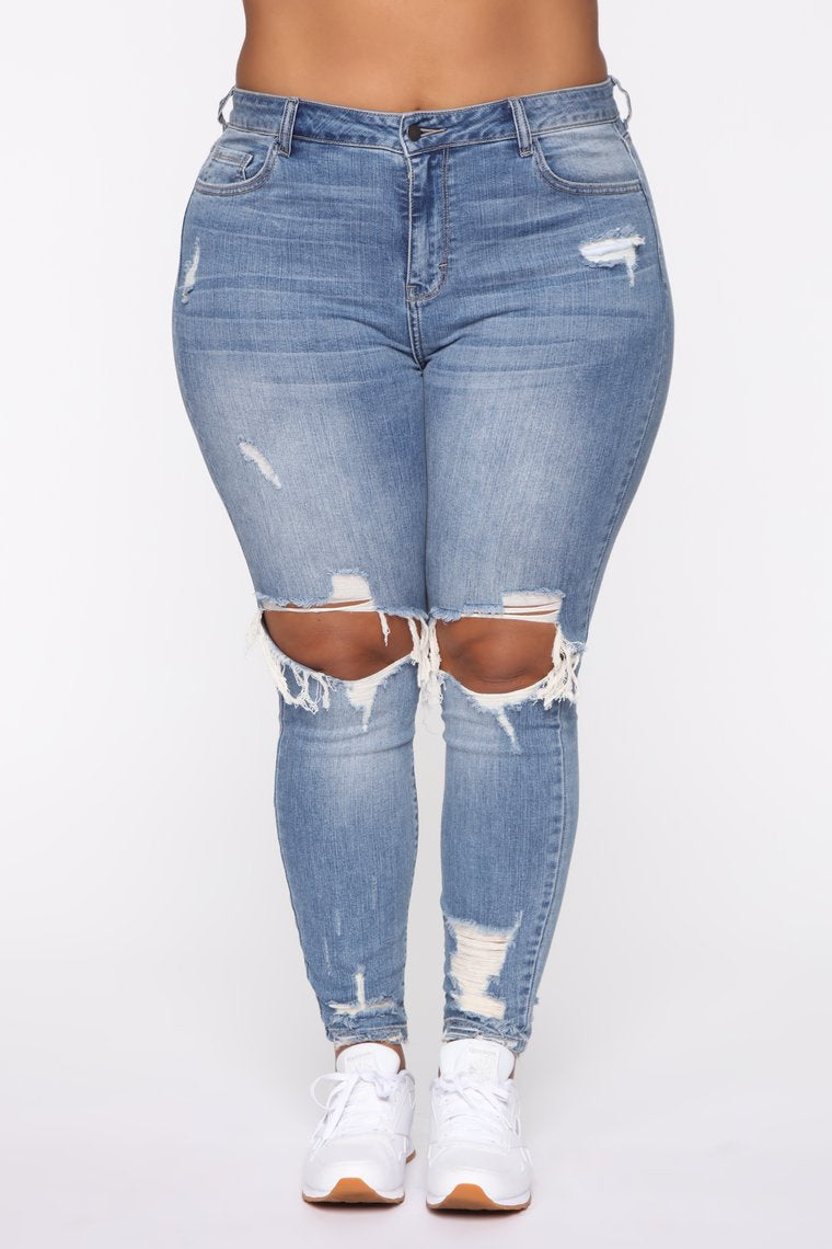Plus Size Stretch Ripped Women Jeans Blue 