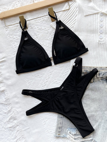 Olivia in Black Split Cutout Swimsuit