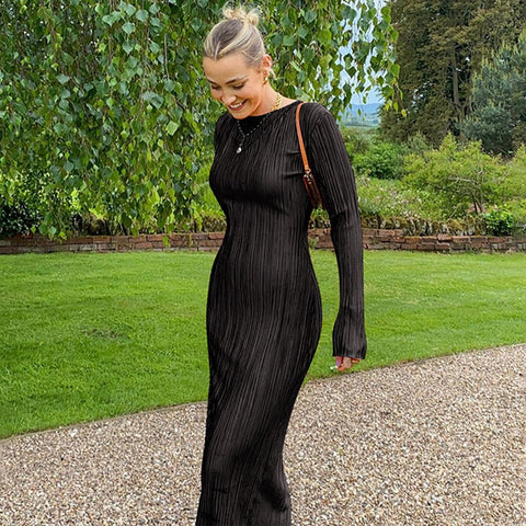 Black Elegant Long Sleeves Bodycon Dress