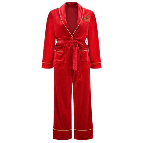 Velvet Rose Embroidered Home Suit Blouse and Pants
