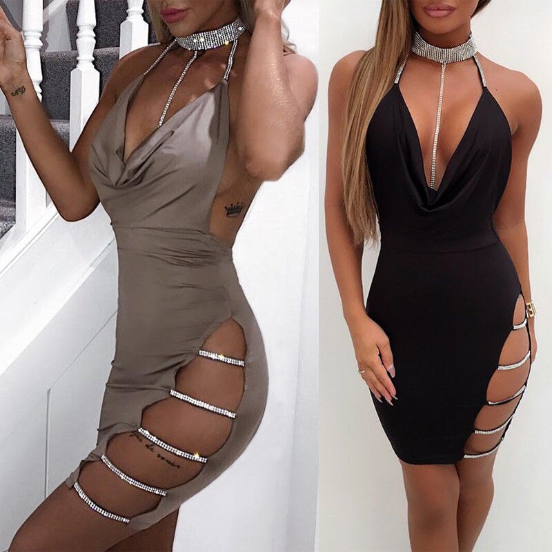 V-Halter Luscious Hip Strips Party Dress