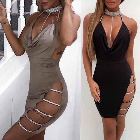 V-Halter Luscious Hip Strips Party Dress