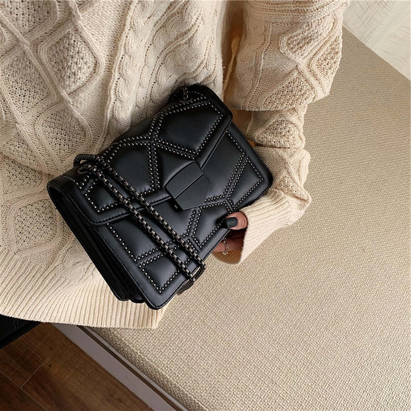 Rivets PU Leather Chain Strap Women Bags