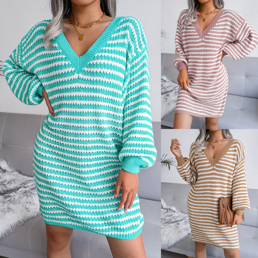 Striped Wool Winter Dress
