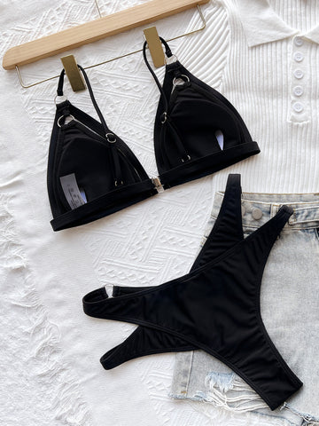 Olivia in Black Split Cutout Swimsuit